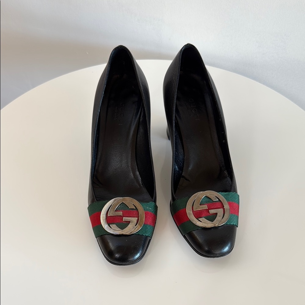 Gucci Black Heels with Red and Green Stripes